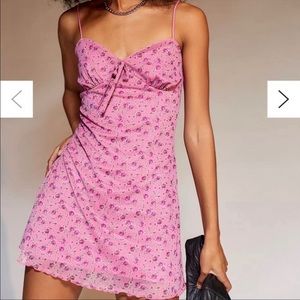 Urban Outfitters ELODIE Mesh Pink Red Floral Mini Dress